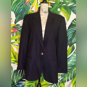Vtg Potomac Collection L Pure Wool Navy Blue Gold Button Fall Winter Suit Jacket